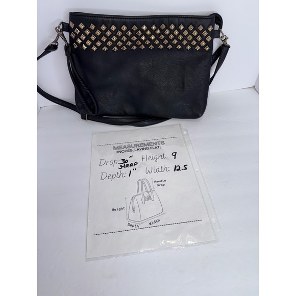 Yoki Black Gold Studed Crossbody Clutch Wristlet Zip Closure Goth Y2K Bikercore - Picture 9 of 9